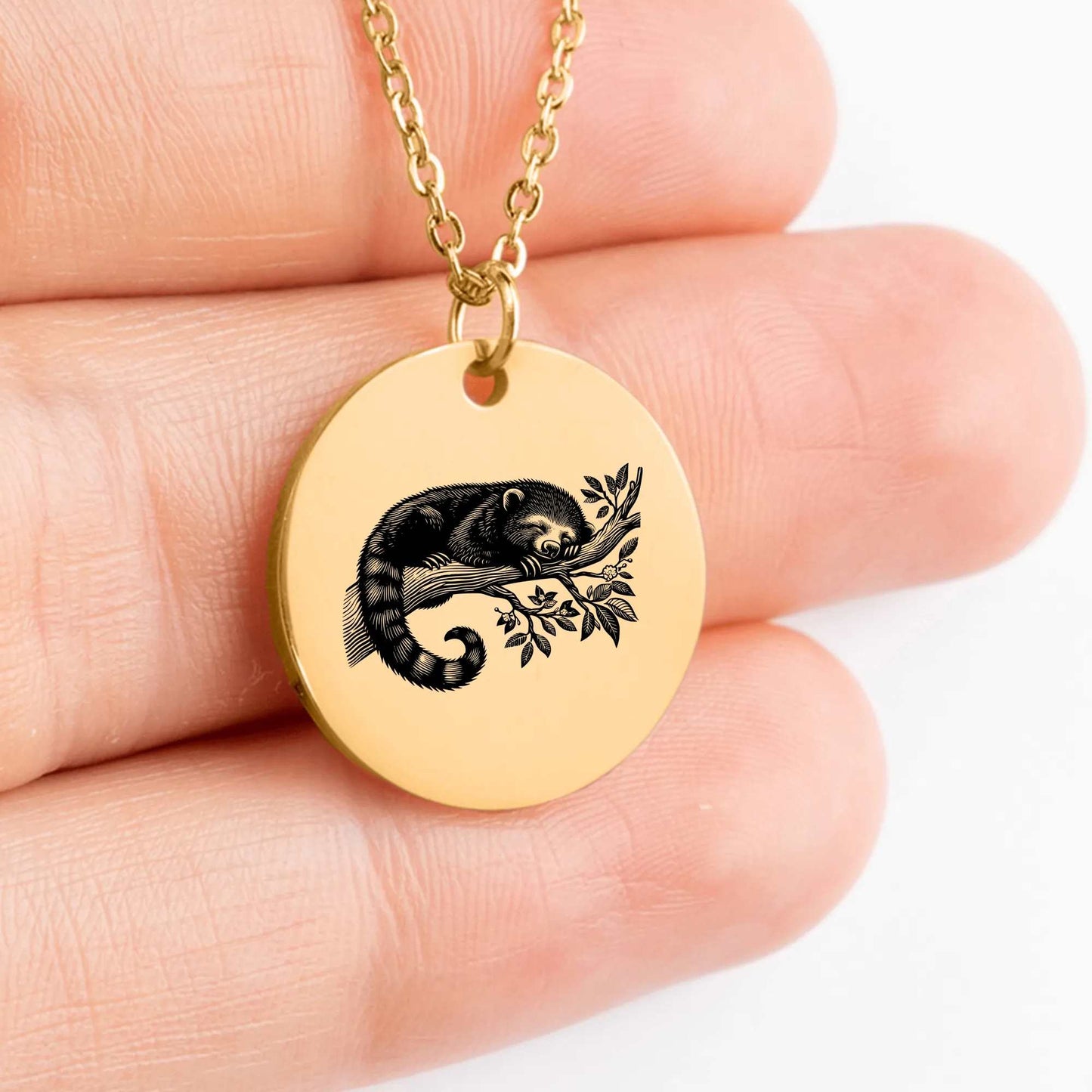 Handcrafted Binturong medallion necklace - Custom made gift idea