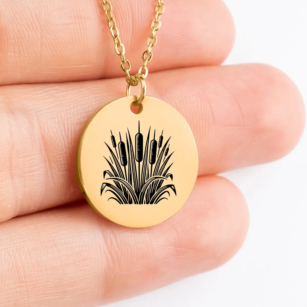 Handcrafted Cattail amulet necklace with personalized charm