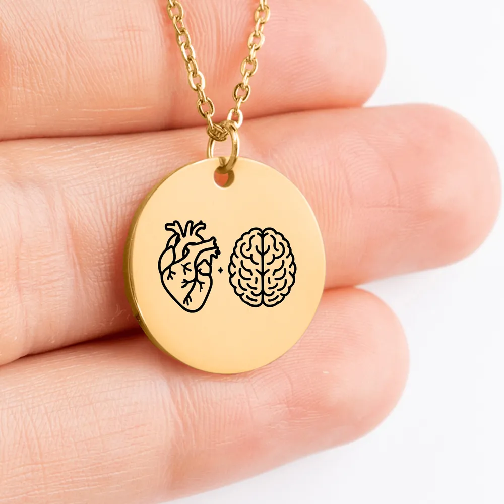 Custom Heart and Brain Medallion Necklace Gift Idea