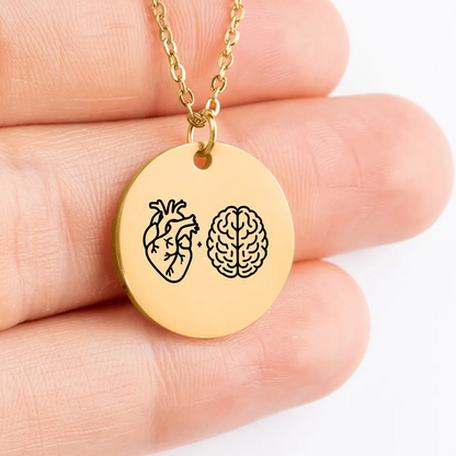 Custom Heart and Brain Medallion Necklace Gift Idea