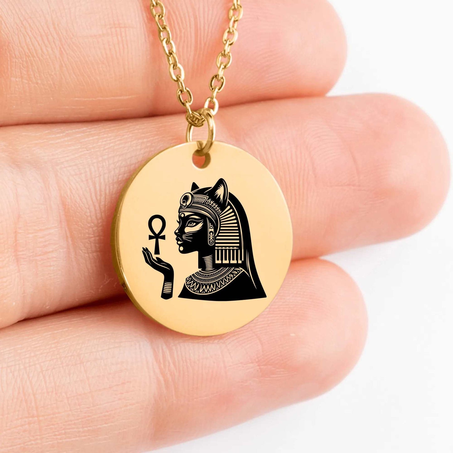 Personalized Bastet Egyptian Cat Goddess medallion jewelry