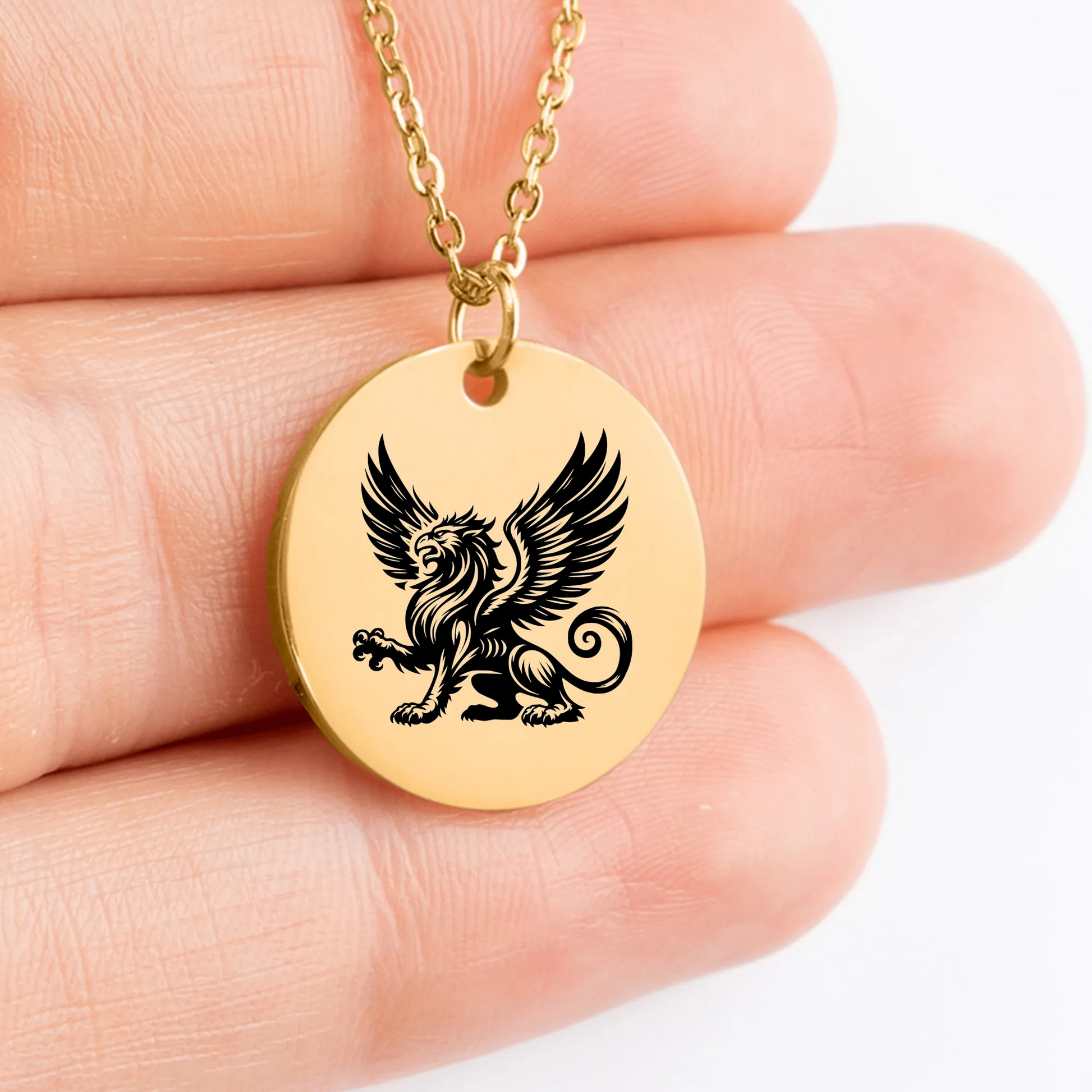 Intricate Griffin coin necklace with antique design