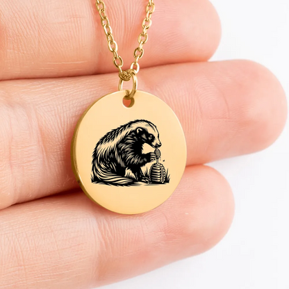 Intricate Honey Badger medallion necklace for a special touch.