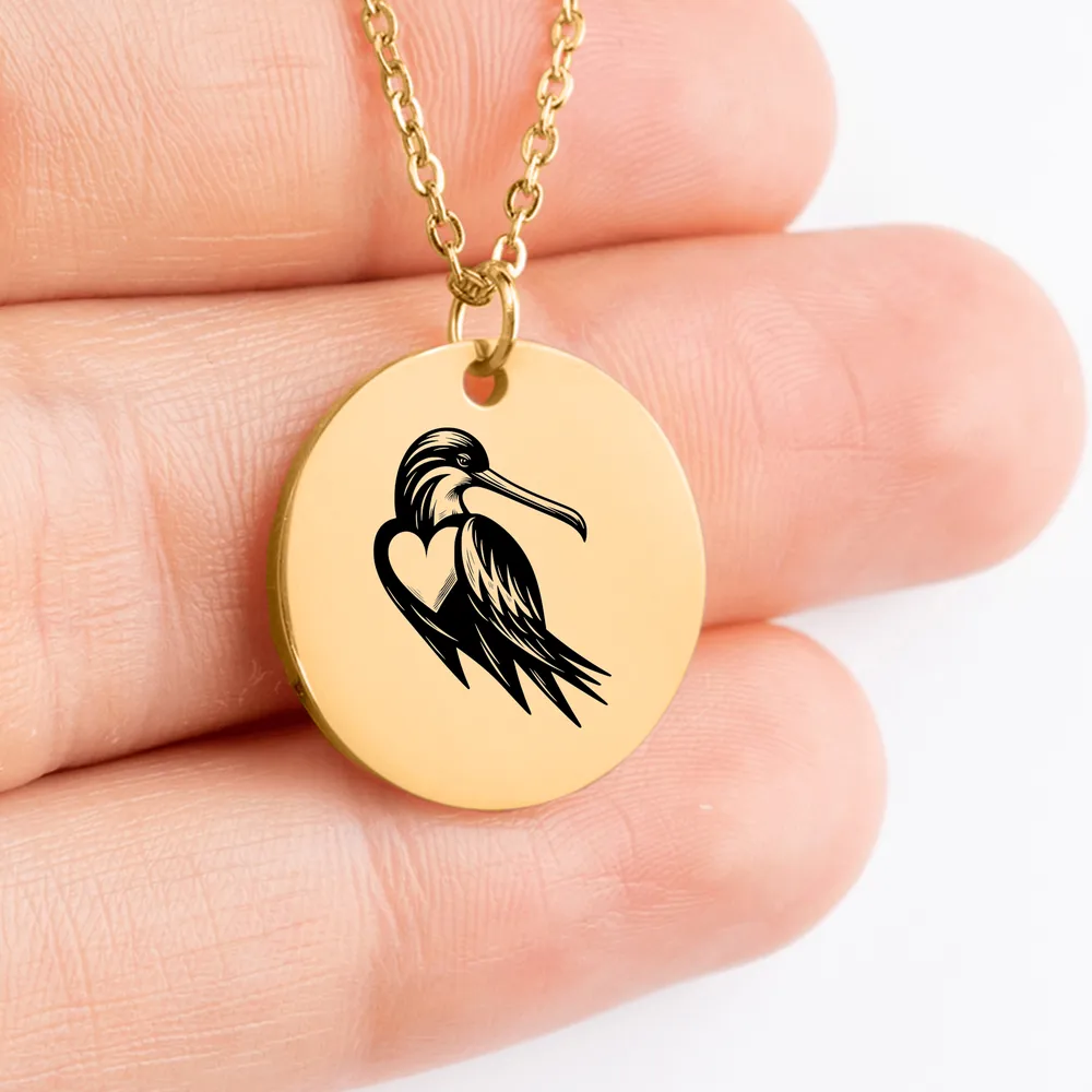 Frigatebird coin pendant necklace for bird lovers