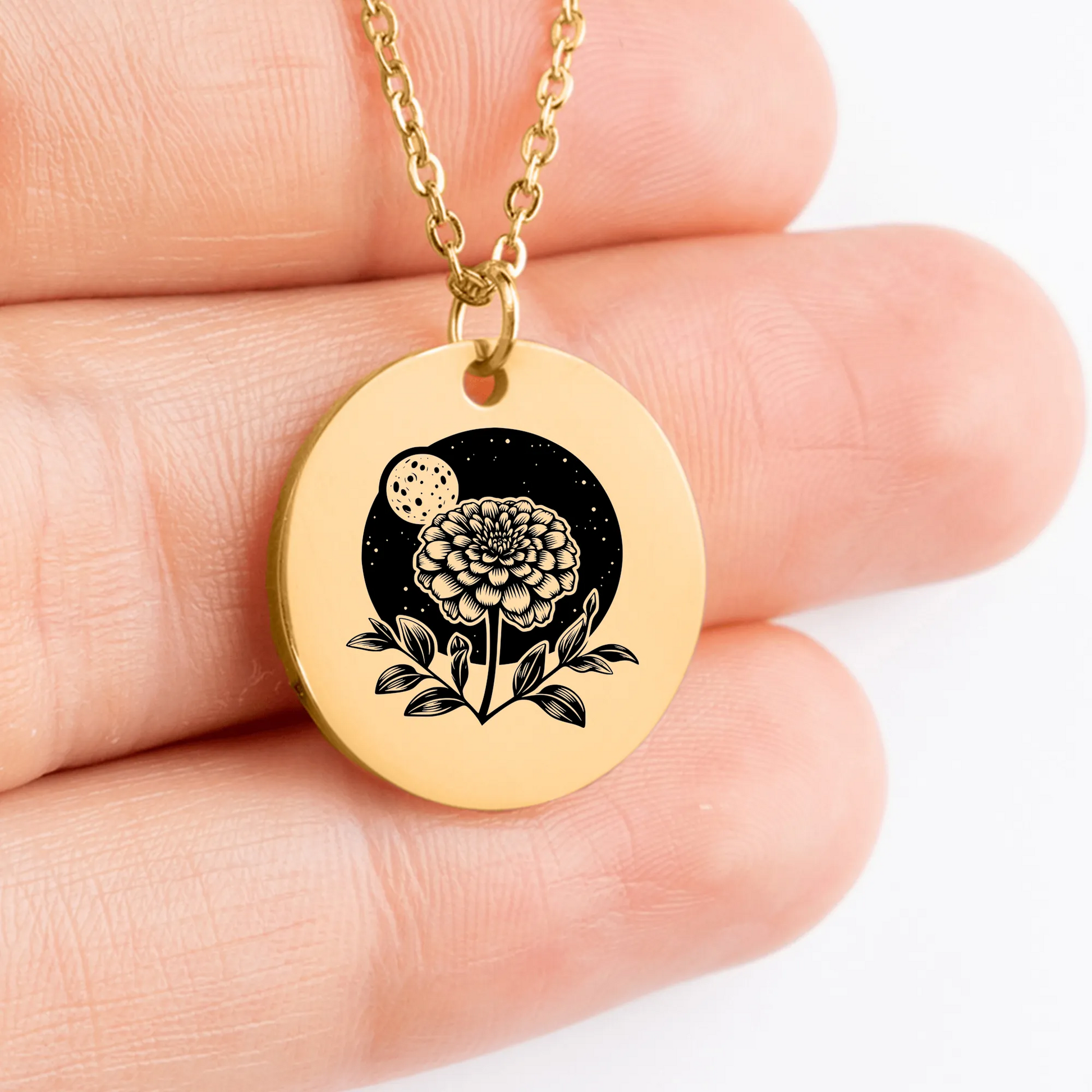 Unique personalized Zinnia Flower pendant necklace