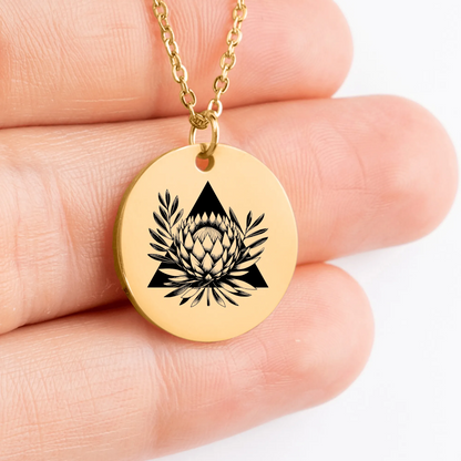 Custom Protea charm amulet medallion necklace for special gift