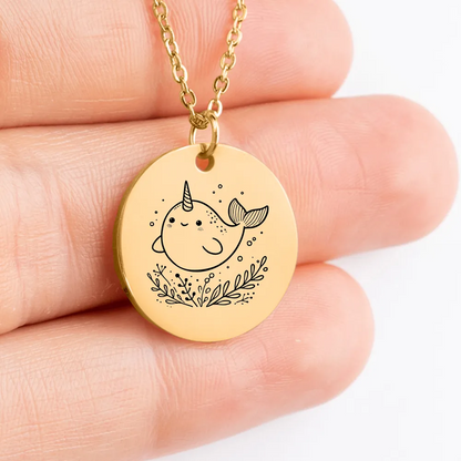 Engraved Narwhal Pendant Necklace - Unique Custom Jewelry Piece