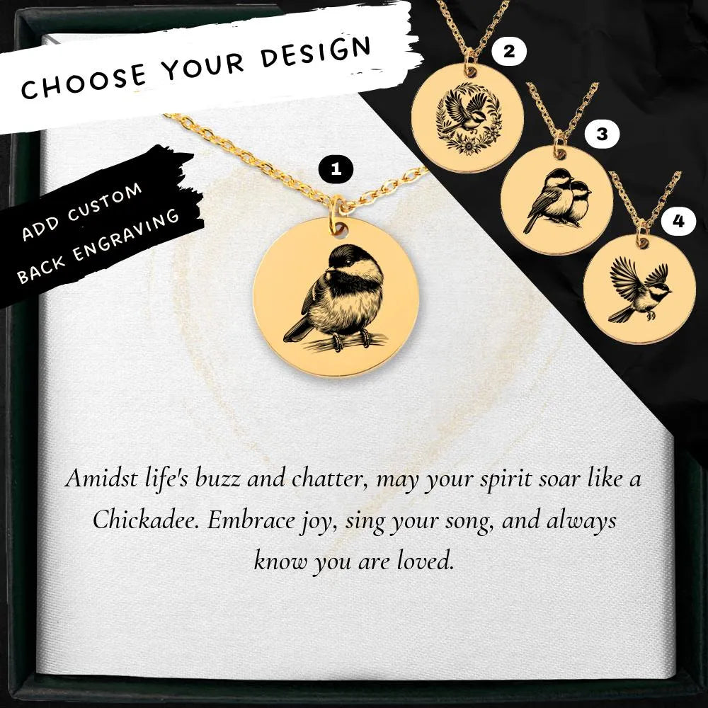 Unique chickadee pendant necklace for a personalized gift idea