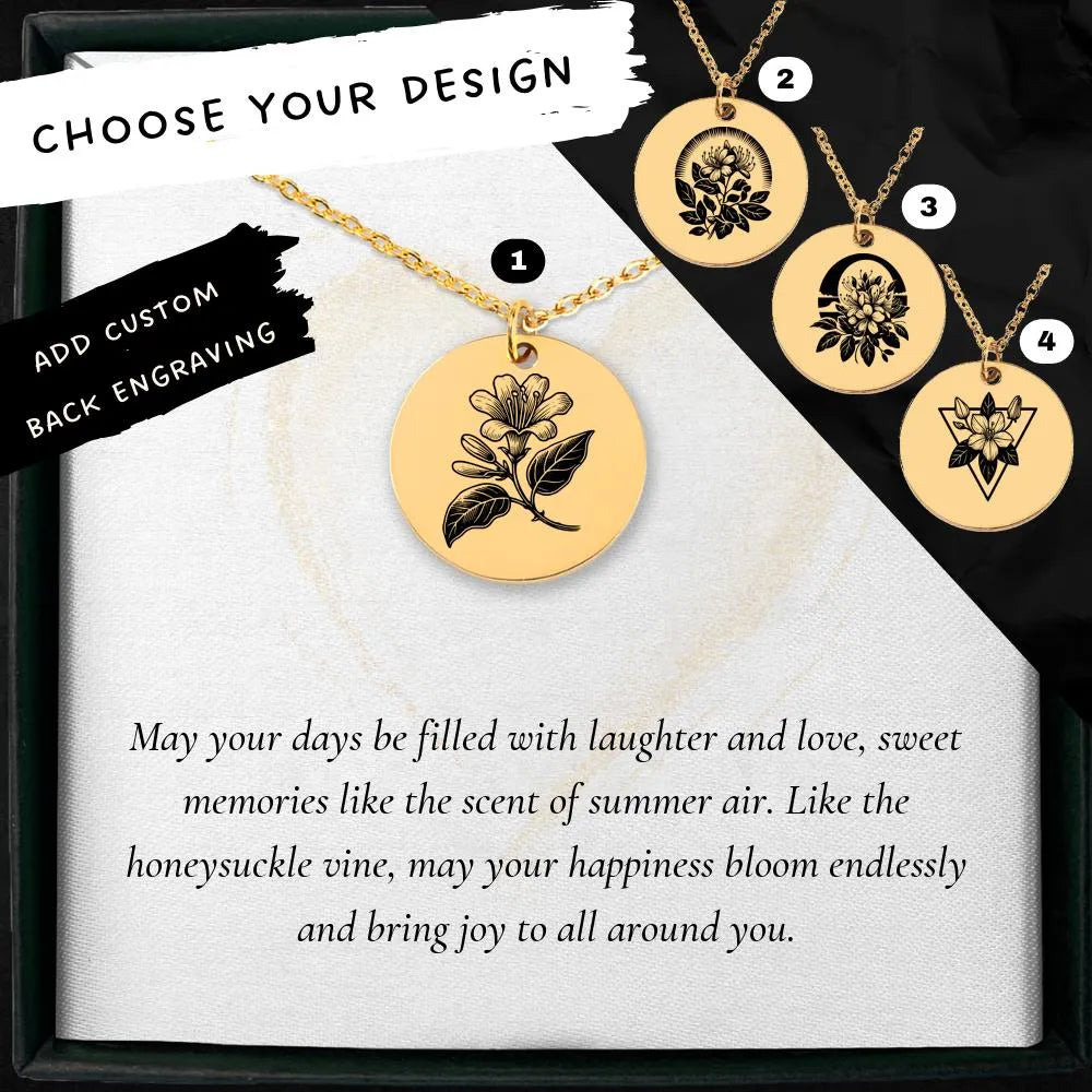 Unique Honeysuckle Pendant Necklace with Custom Engraving