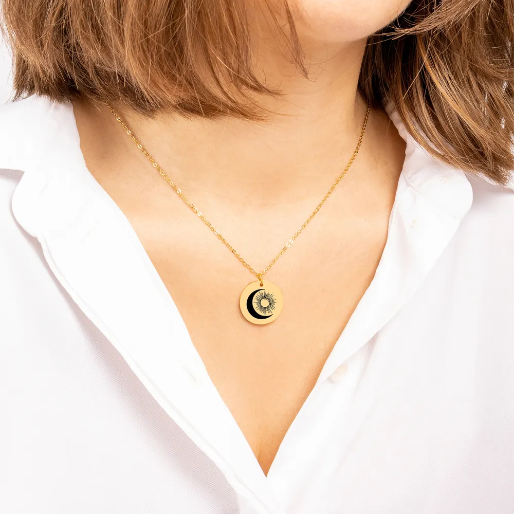 Personalized Sun and Moon amulet medallion charm necklace