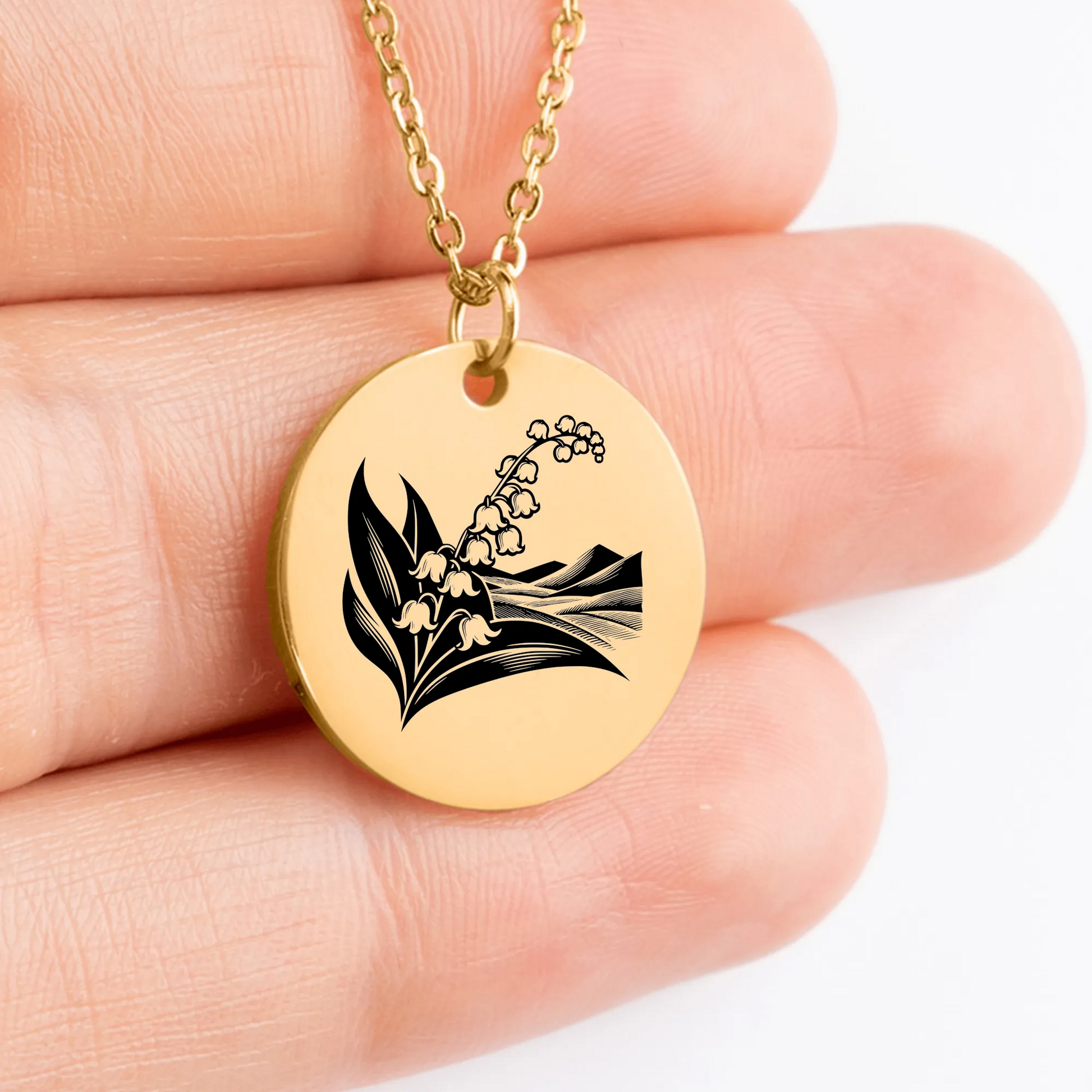 Elegant Lily of the Valley pendant necklace with customizable charm