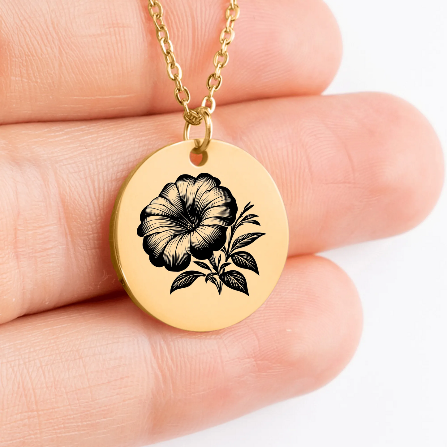 Personalized Petunia Flower Amulet Medallion Necklace - Charm Pendant