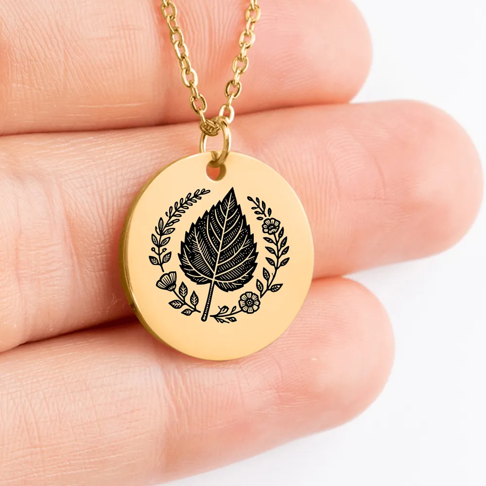 Handcrafted Birch Leaf medallion pendant with intricate detail