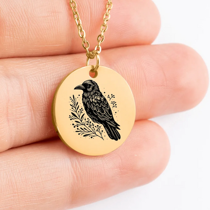 Elegant Personalized Raven Pendant Necklace for Women, Unique Gift Idea