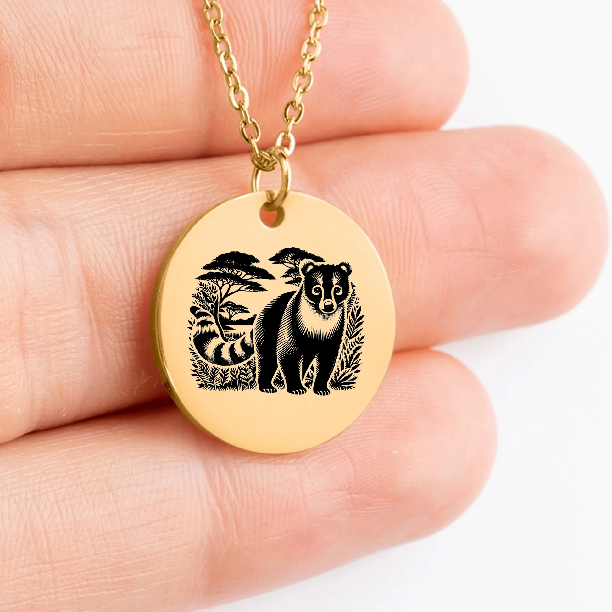 Coati coin necklace with intricate design, a special jewelry gift