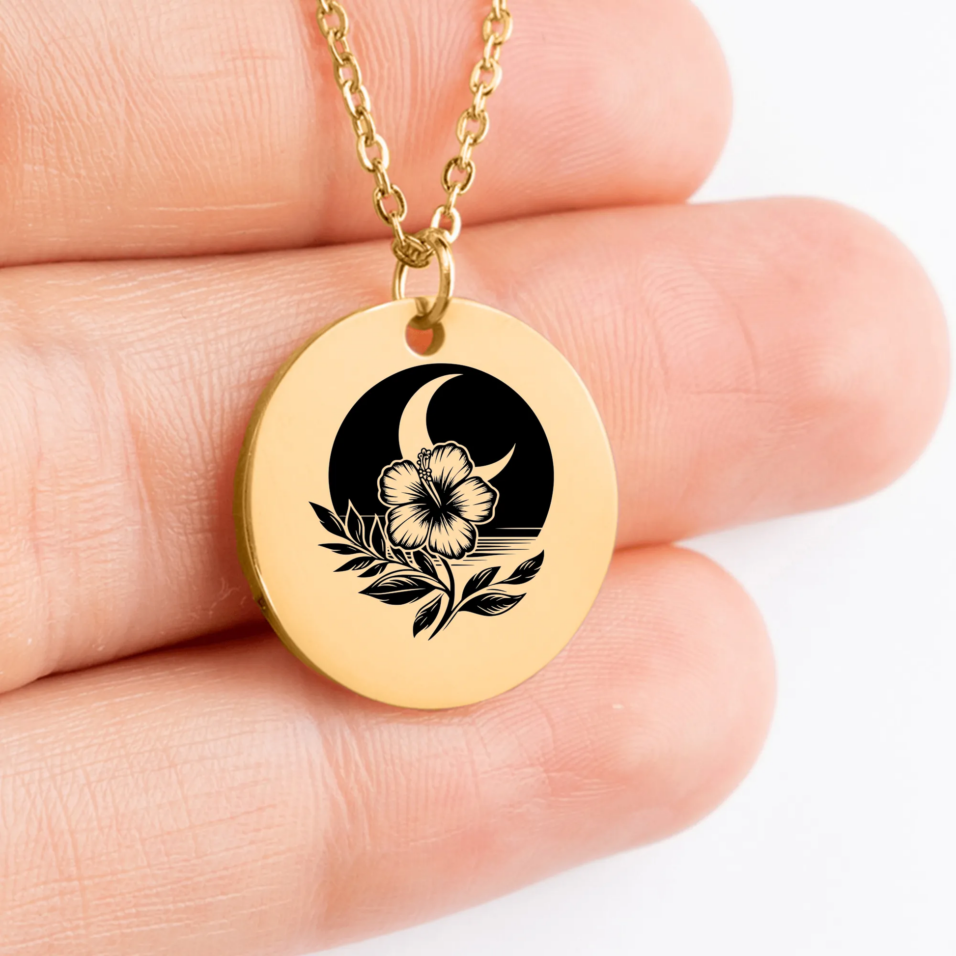 Personalized Tiare Flower medallion jewelry