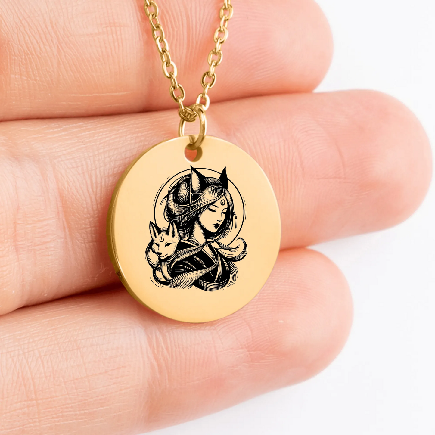 Intricate Inari Okami God charm necklace, ideal for spiritual jewelry collection